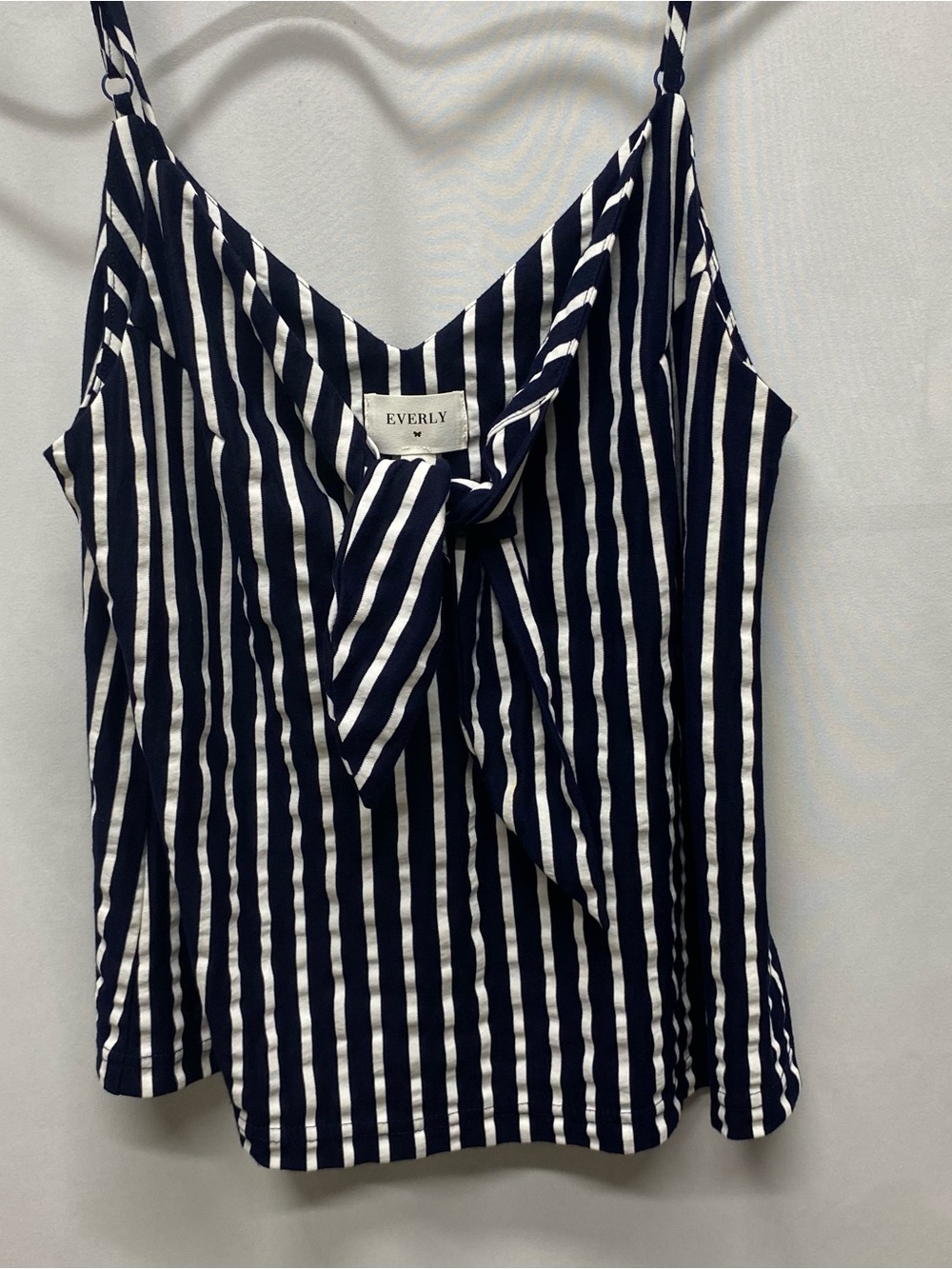 Everly womens medium tank top tie blue white striped nautical beachy shirt
